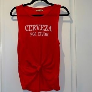 Express red tie front cinco de mayo tank NWOT size XS Cerveza Por Favor